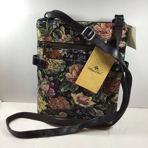 Patricia Nash Prizzi Leather & Woven Floral Tapestry Crossbody MSRP $199